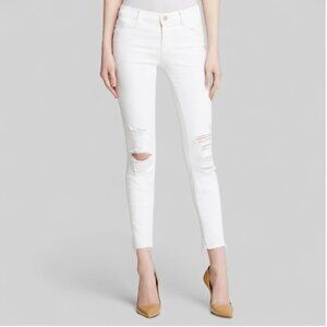 J Brand White Demented Distressed Cropped Skinny Jeans 27